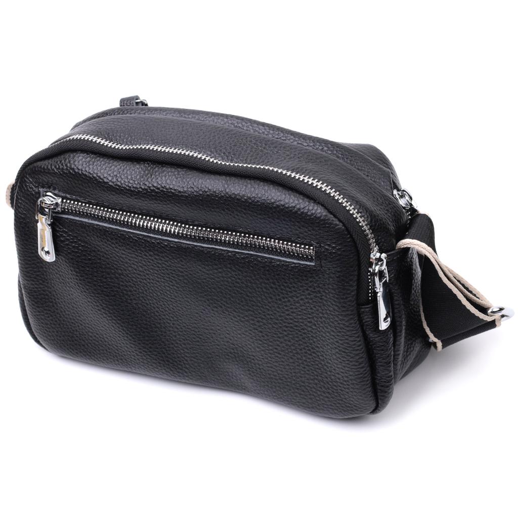 Bag with Two Compartments Made of Genuine Leather Vintage 22592 Black