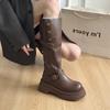 Long Boots Female Knight Boots Tall Autumn and Winter Thin Long Boots Thick Sole 2025 New Retro Black Thick Heel British Style