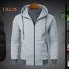 Men Autumn Winter Coat with Hood And Dual Pockets Zipper Closure Drawstring Colorblock Fake Two-piece Sport Jacket with Elastic Cuffs And Hem Fitness