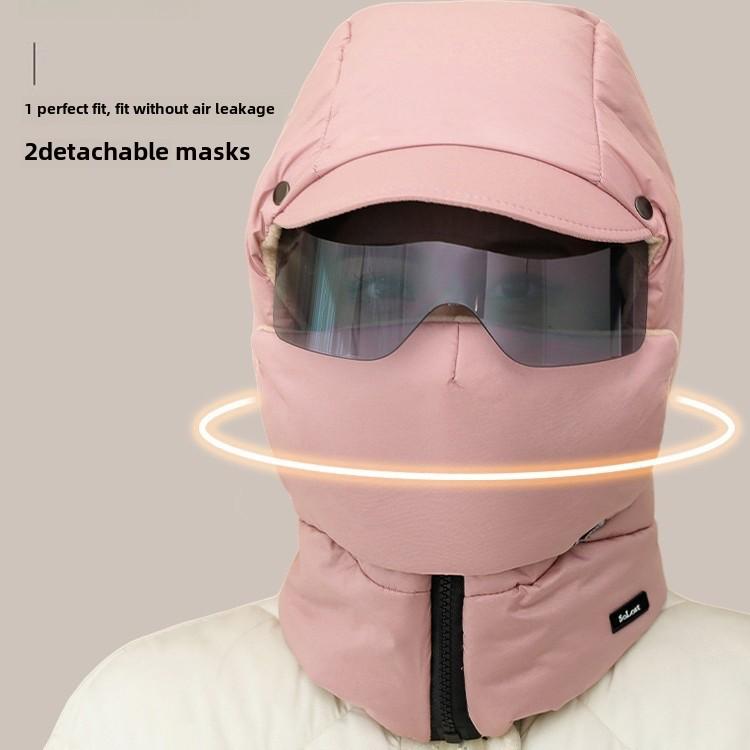 Унисекс зимняя ветрозащитная шапка: Толстый, теплый, хлопок с маской и наушниками, идеально подходит для езды в холодную погоду