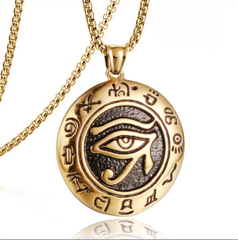 Древний Египет Подвеска Глаз Гора Золотой Мужской Цвет Нержавеющая Сталь Циркон Круглая Цепочка для Мужчин Египетские Украшения Подарок 2025
