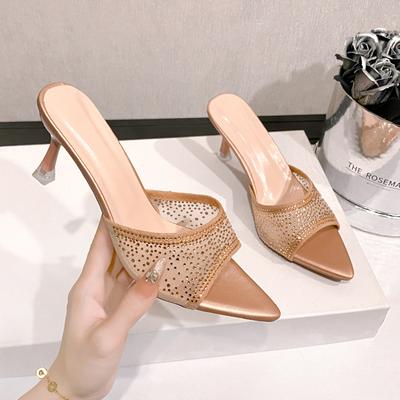2025 лето женские потрясающие туфли-шлепанцы на высоком каблуке-шпильке со стразами, с юбками, остроносые туфли на высоком каблуке модные и не утомительные