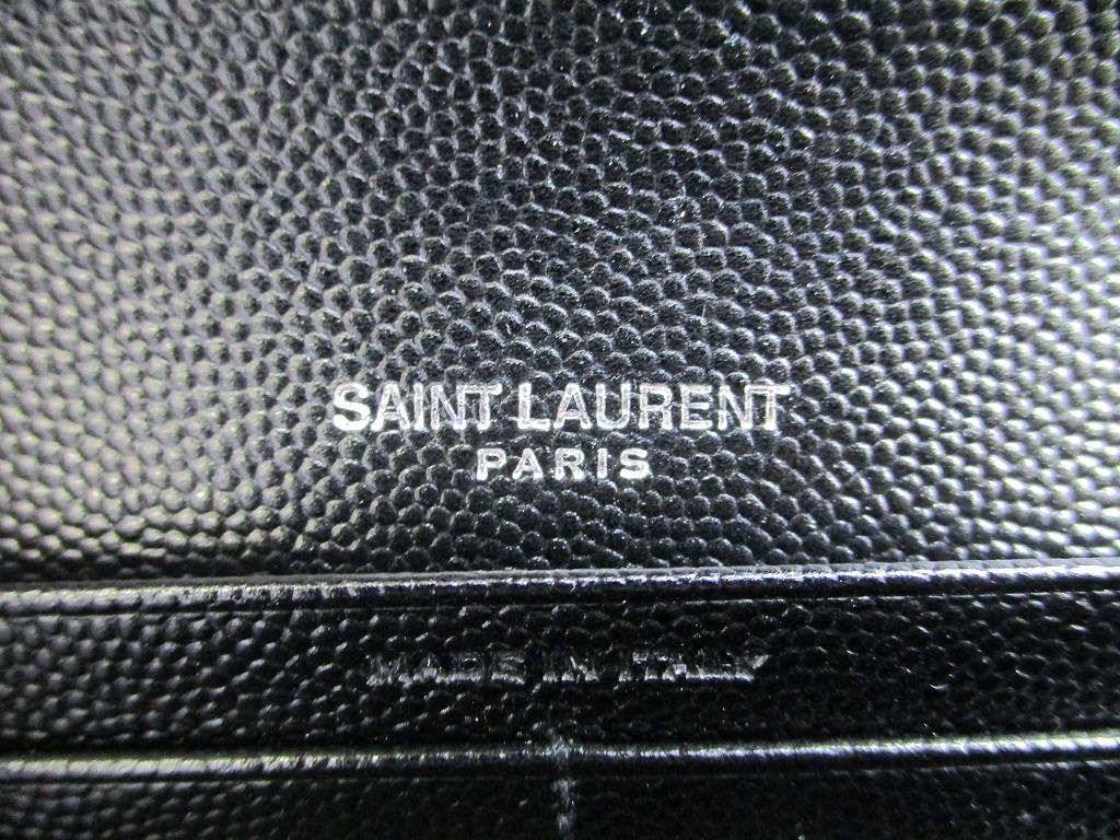 Оригинальный кошелек Saint Laurent YSL серебристый мотив YSL черная кожа длинный кошелек с клапаном #a875 Восстановленный
