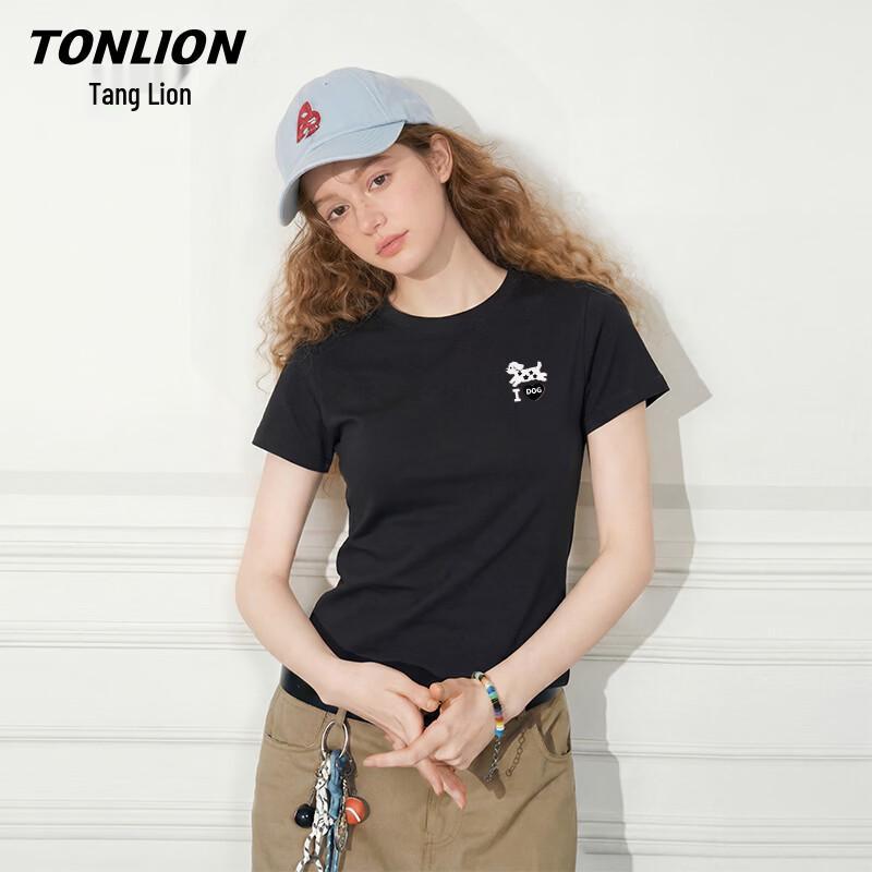 Женская облегающая футболка TonLion с круглым вырезом и эластичностью, с принтом бегущей собаки