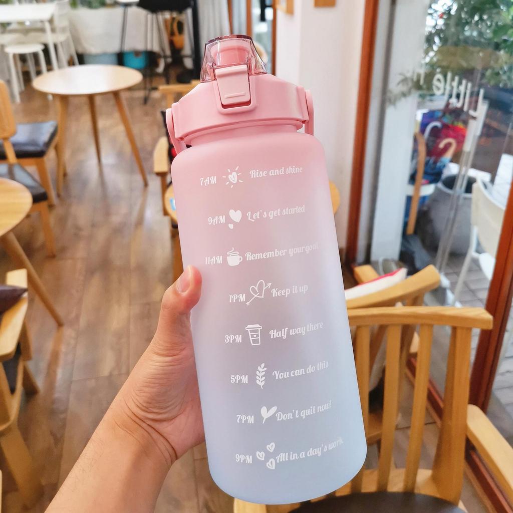 Gradient Color Large Capacity Sports Water Bottle with Straw and Bounce Cover