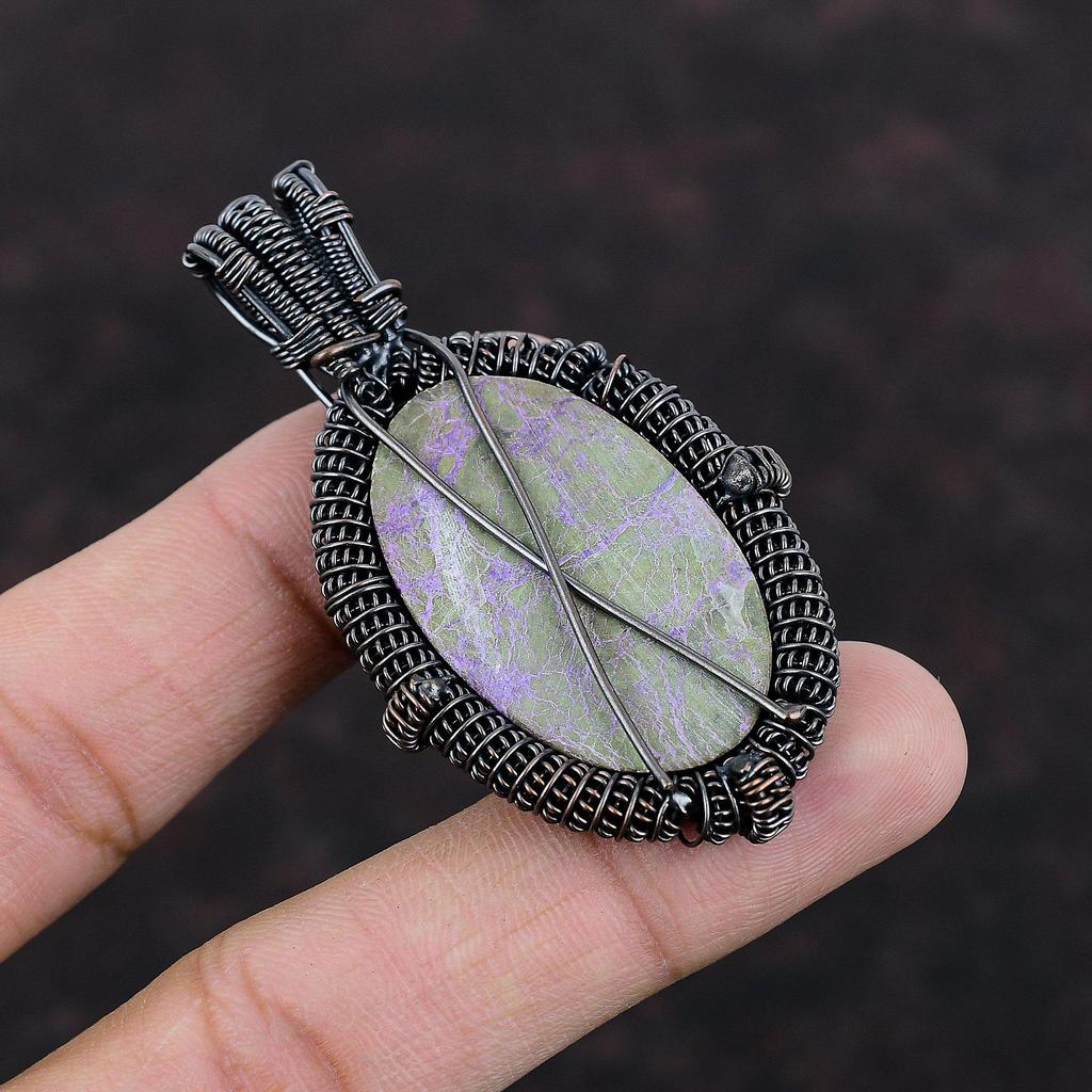 Пурпуритовый кулон, медная проволока, обернутый кулон, Пурпуритовые украшения, стильный кулон ручной работы, кулон с драгоценным камнем для женщин, медные украшения для подарка