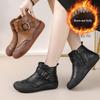 Genuine Leather Short Boots with Velvet Lining - Soft Sole, Flat Bottom, Retro Style for Middle-aged and Elderly