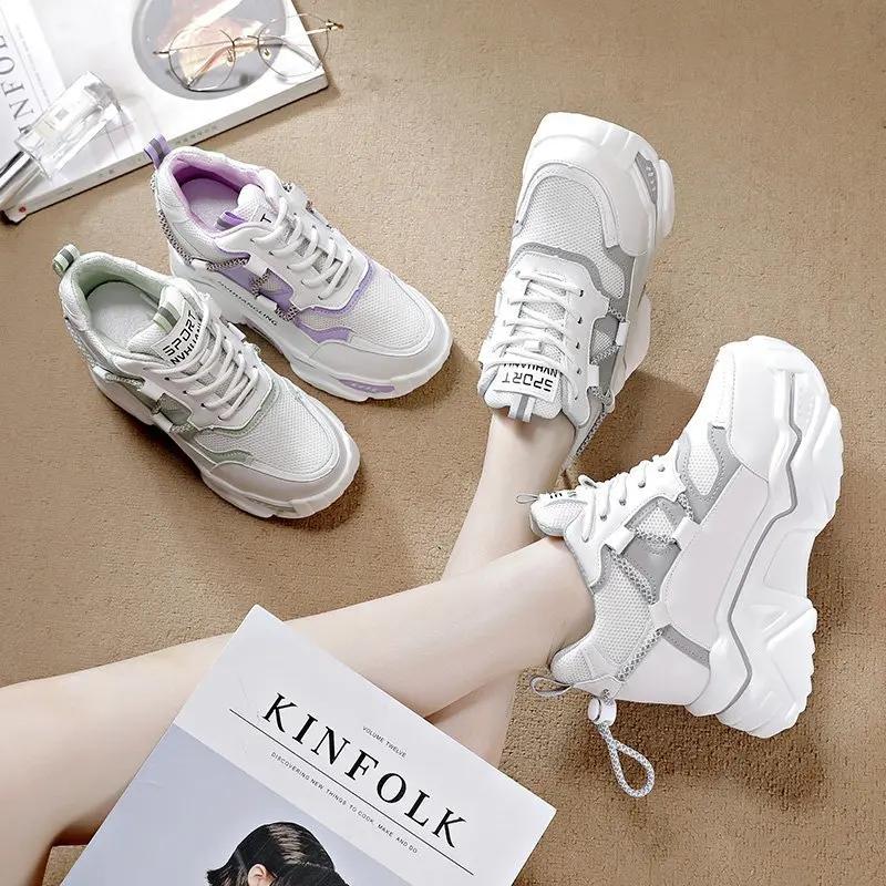 Весенне-осенняя коллекция Новые модные тонкие кроссовки на толстой подошве, увеличивающие рост, женские супервысокие каблуки