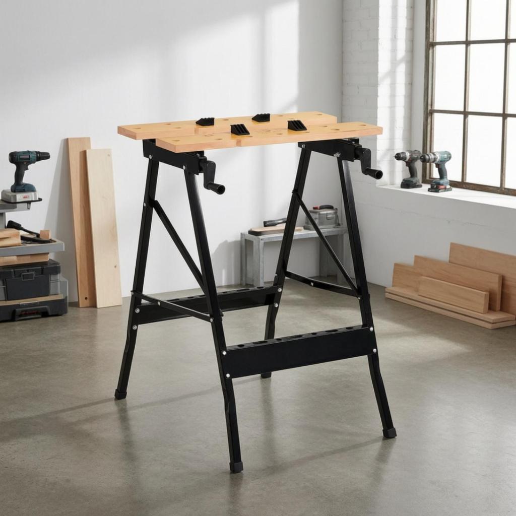 Folding Carpentry Workbench with Clamps Portable Foldable Metal