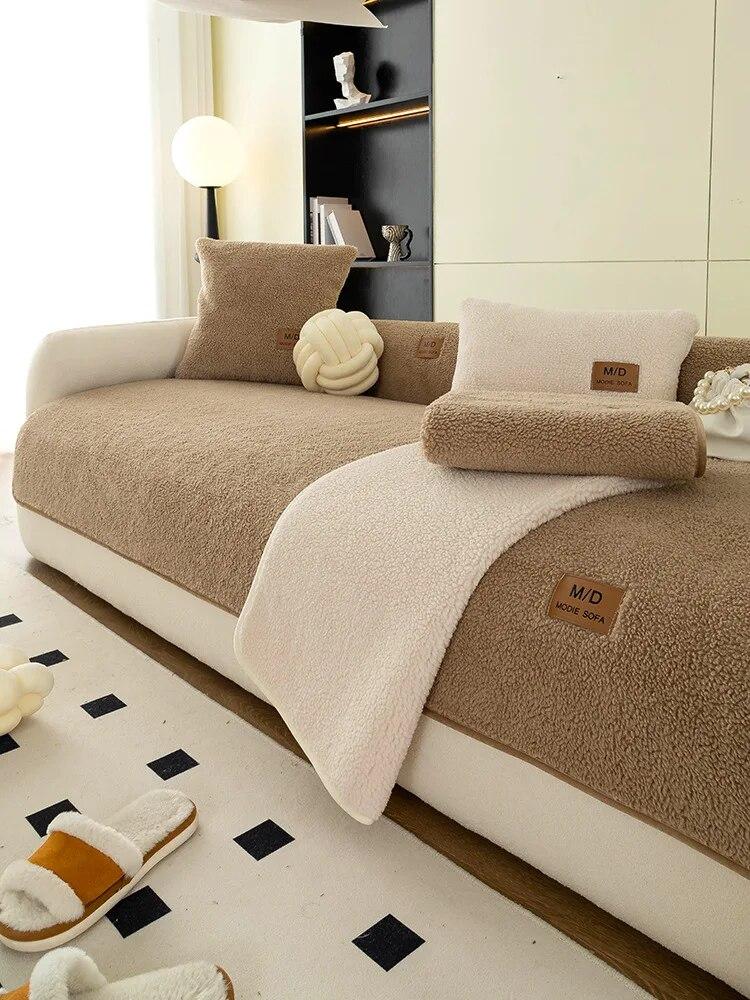 Плюшевая мягкая бархатная подушка для дивана из овечьей шерсти, утолщенная теплая подушка, нескользящая универсальная крышка для дивана для гостиной, подлокотник, спинка, полотенце