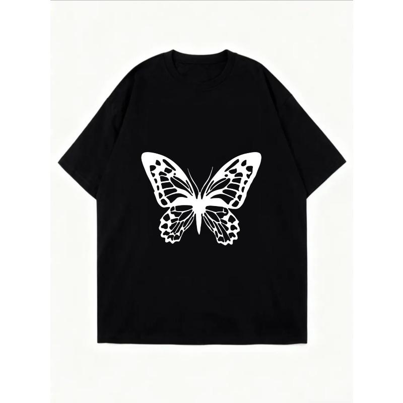 White Oversized T Shirt With Butterfly Print For Casual Wear