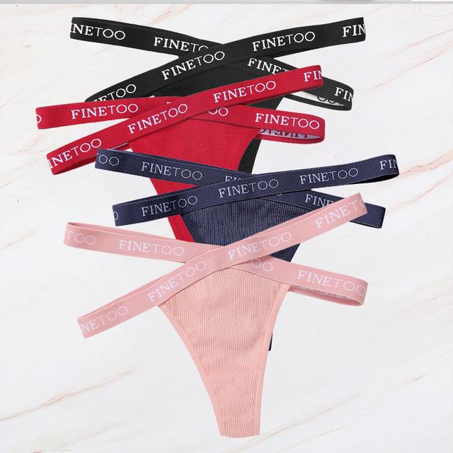 FINETOO 4PCS/Lot Sexy Cross Strap Cotton G-String Women's Panties FINETOO Letter High Waisted Fashion Thongs Panty Lingerie M-XL