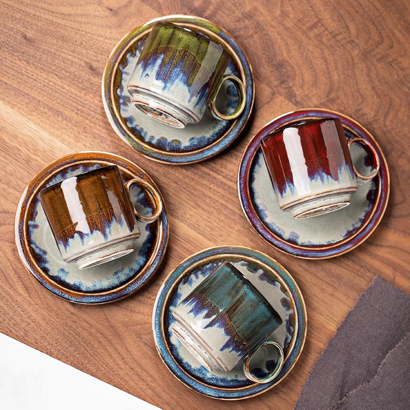 150 мл керамическая кофейная чашка и блюдце набор для украшения гостиной чашка концентрированного кофе и чайная чашка ретро расписанный вручную чайный сервиз
