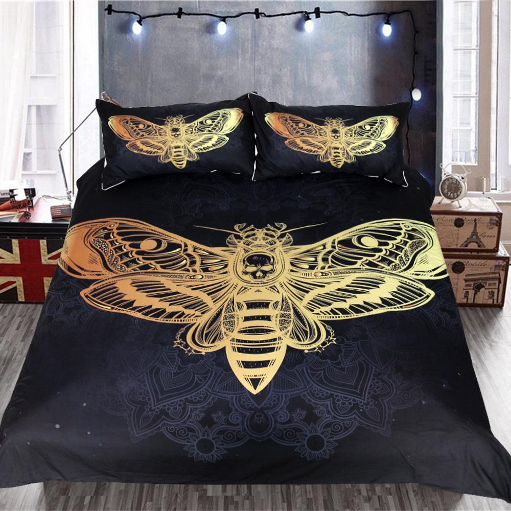 3D Cute Yellow Bee Bedding Set, High-grade,Soft And Comfortable Quilt Cover With PillowCases,Bed Linings,Bumblebee,Black Bed Set