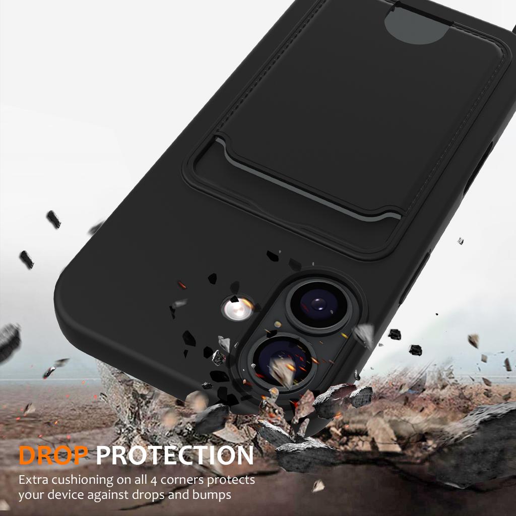 For iPhone 17 Case Liquid Silicone Card Holder Back Phone Cover with Lanyard