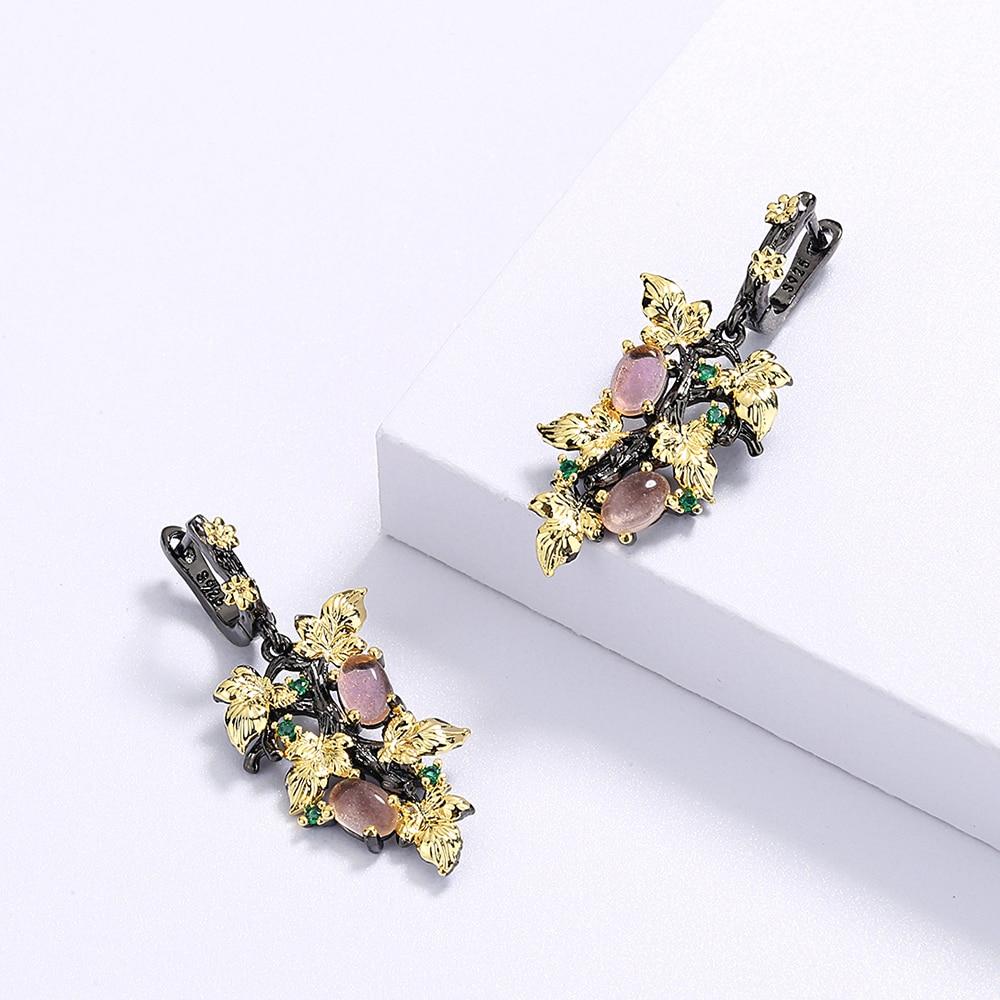 Элегантные серьги с кулоном из черного золота и рубина в форме цветка, серьги с кристаллами и драгоценными камнями, женские ювелирные серьги, серебряные женские серьги