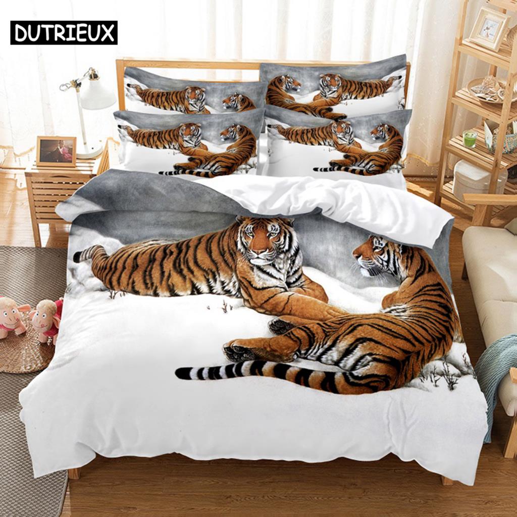 Комплект постельного белья с тигром King Size 230x260, двуспальная кровать, односпальная кровать Queen, наволочка с изображением животных из льна и 3D-наволочки, комплекты постельного белья для двоих