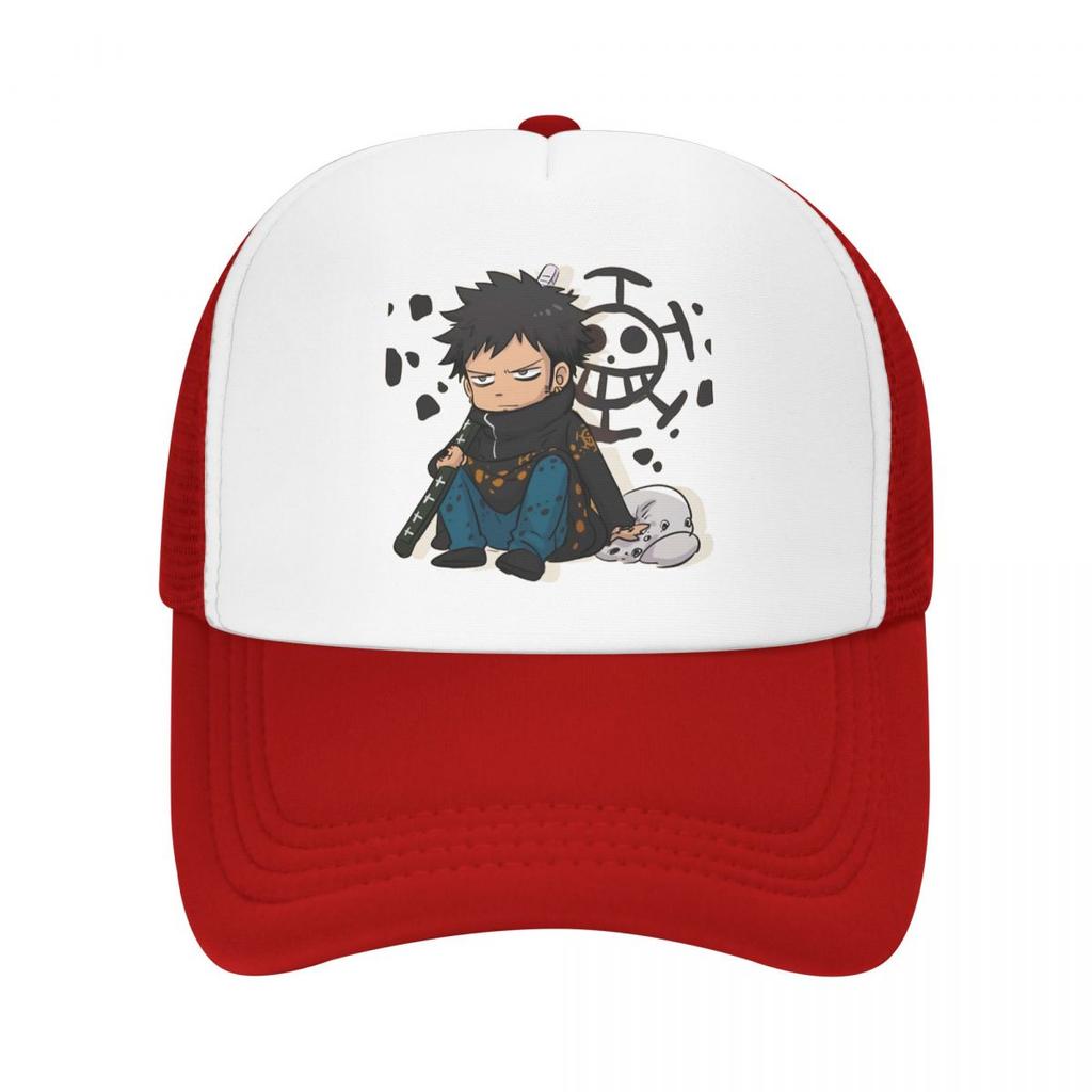 Luffy Anime Trucker Hats Trafalgar D Water Law Chibi Mesh Net Baseball Cap Snapback Kpop Peaked Hat Unisex Women One Size