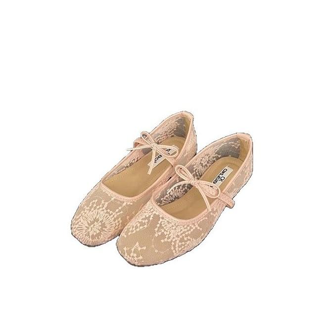 Женские туфли Мэри Джейн в стиле феи с бантом, новинка 2025 года, полые кружевные туфли с неглубоким горлом и юбкой, вечерние туфли на плоской подошве