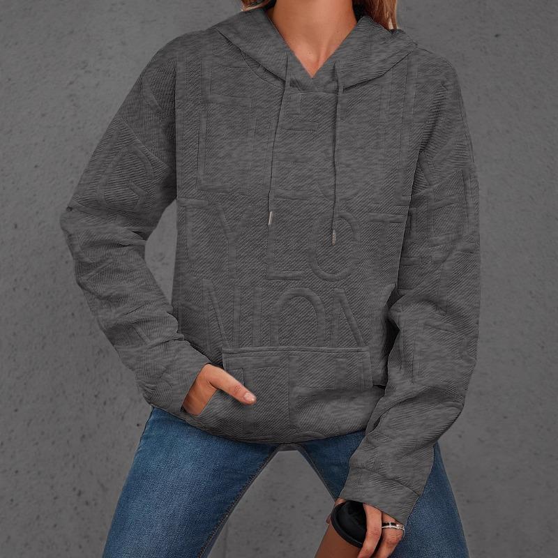 Women S Casual Solid Letter Print Pullover Hooded Sweatshirt