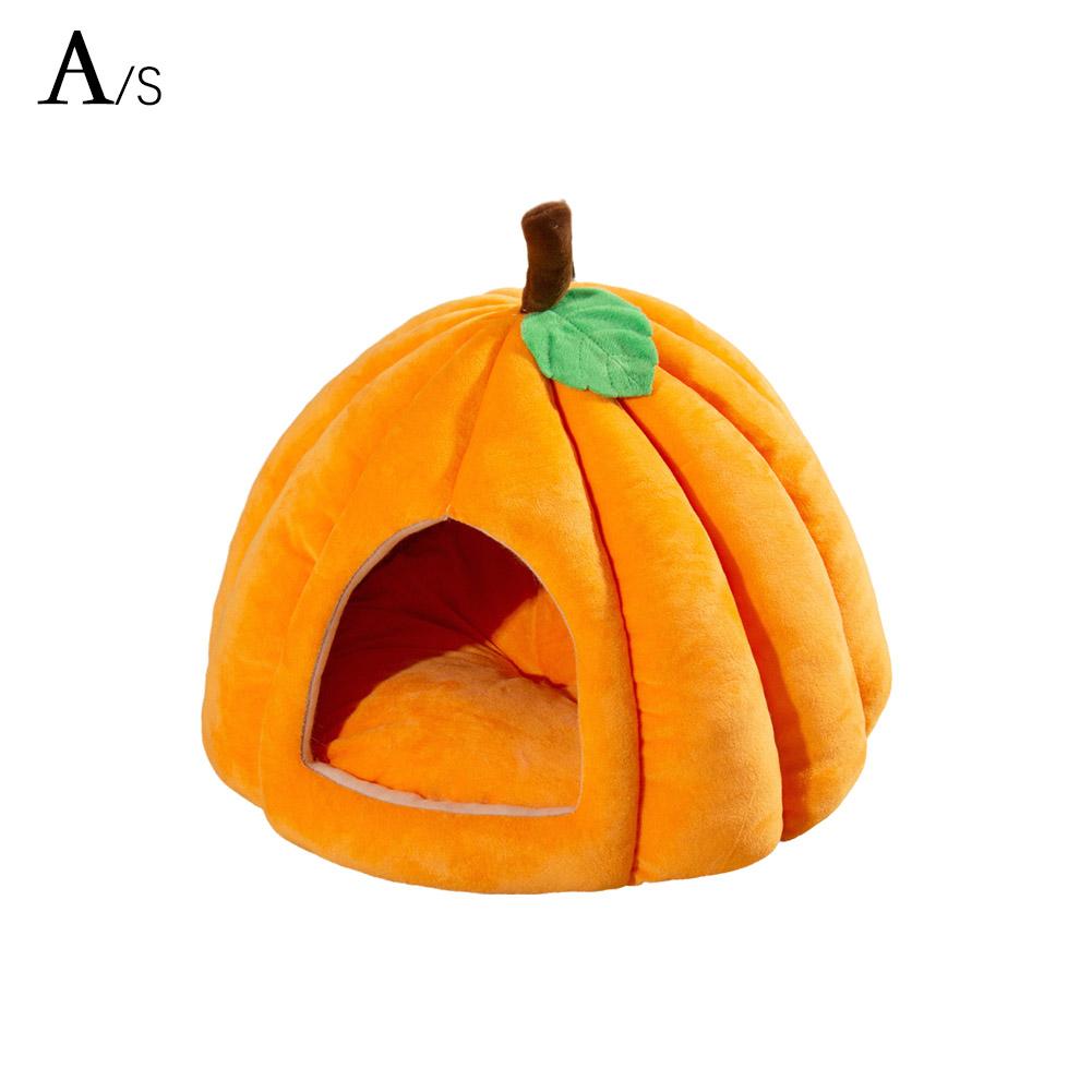 3D тыквенный домик для питомца, полузакрытый, съемное дно, нескользящий, мягкий, из полипропилена и хлопка, теплая кошачья вилла, осенне-зимняя будка для маленькой собаки