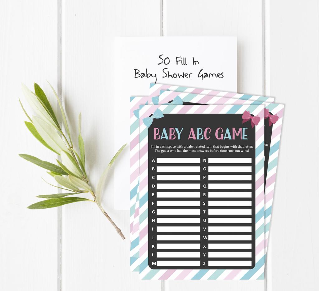 Inkdotpot 50 BabyA AlphabetA ABCA GameA Stripe Gender Reveal Baby Shower Game Ita s A Boy Ita s A Girl Party