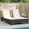 VidaXL Double Sun Lounger with Canopy and Cushions Black Braided Resin, Sunbed, Reclining Sun Lounger, Bed of 365621