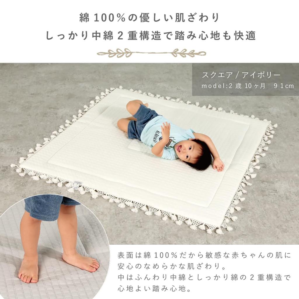 Игровой коврик LILIANA для малышей, Солнечный коврик, Моющийся игровой коврик с кисточками, Идеально подходит для сна и в качестве коврика (Круглый: Коврик 100 см, цвет слоновой кости)