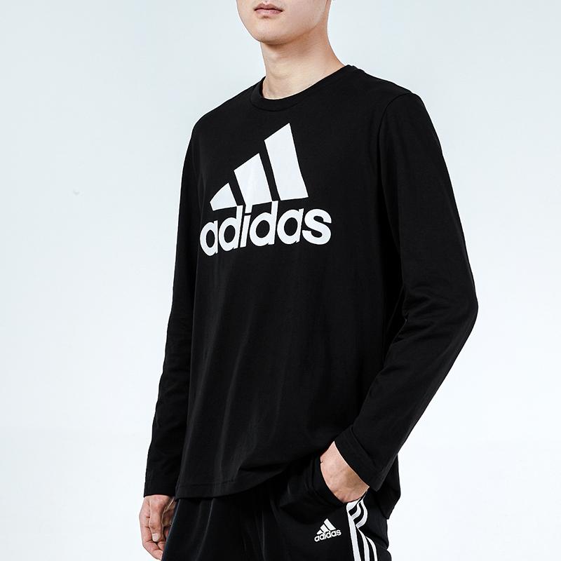 Adidas Свободная спортивная футболка с длинным рукавом и принтом большого логотипа, мужские топы, черные GV5274