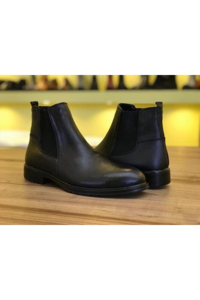 Men's Fashion Genuine Leather Thin Heeled Booties Black Chelsea Casual Winter Boots Shoes