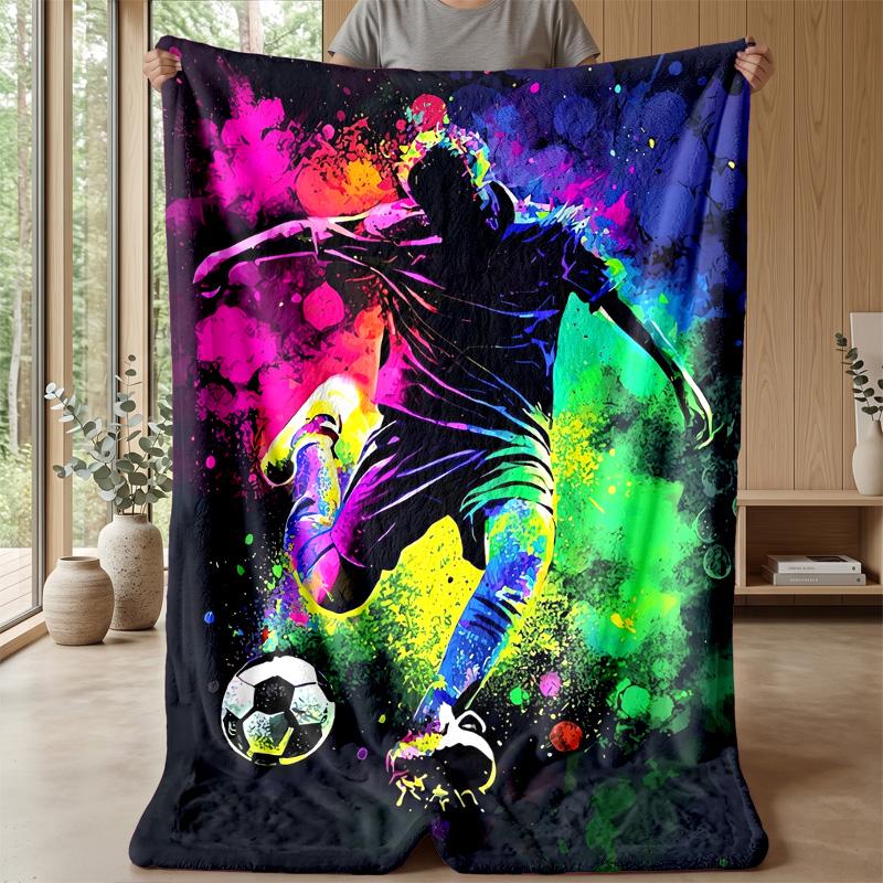 Soccer Player Art Theme blanket Lightweight Warm Flannel Blanket Decorative Throw Blanket for Home Decoration