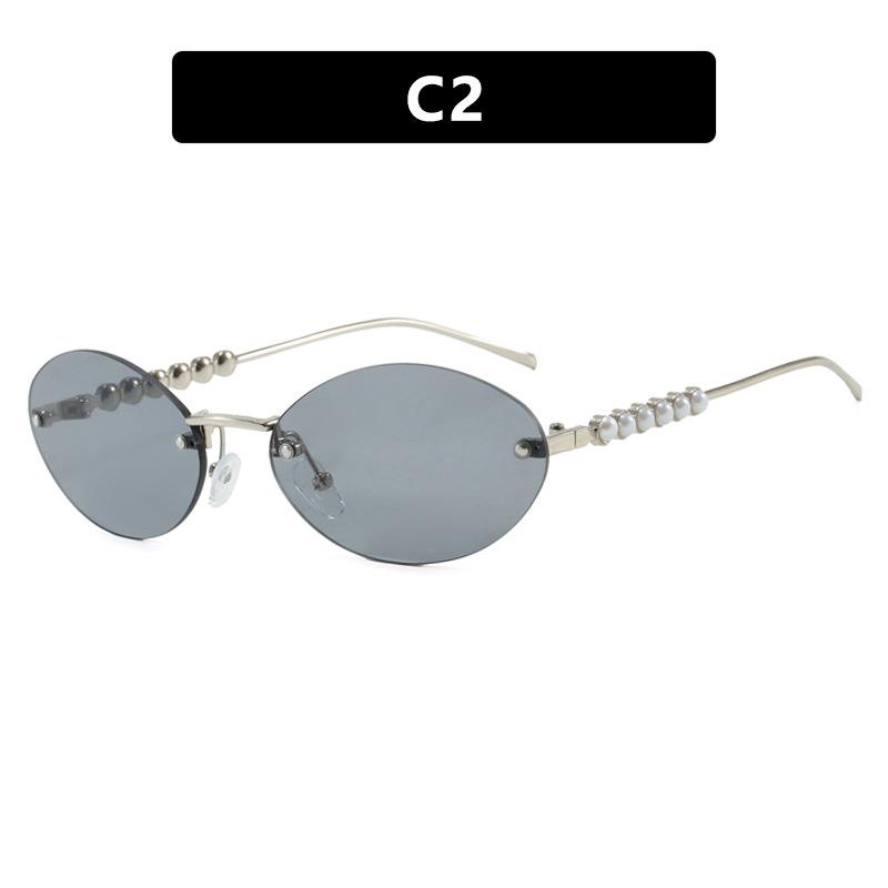 Small Frame Oval Rimless Pearl Sunglasses for Women Men Luxury Brand Vintage Sun Glasses Fashion Boundless Shades Eyewear