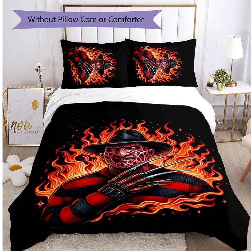 Freddy Krueger Printed 3PCS Bedding Set Soft Breathable Duvet Cover Pillowcases Set Washable Bedroom Decor Home Gift