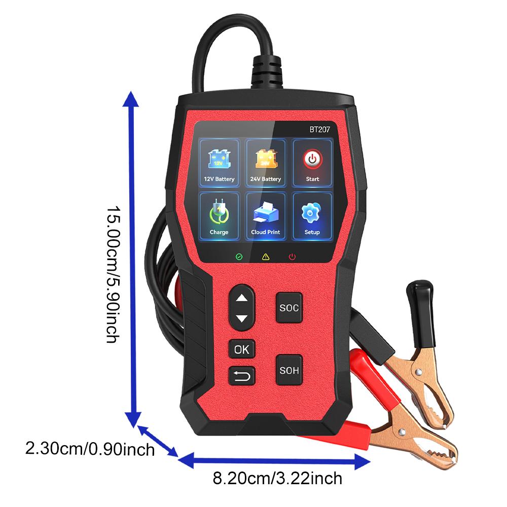 Intelligent Digital Car Battery Tester BT207 Diagnostic Tool 12V 24V Automotive Battery Detector Cloud Print LCD Digital Display