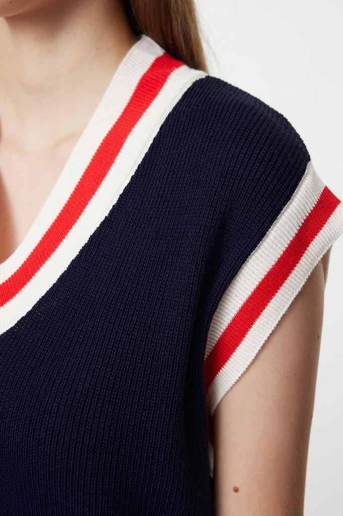 Women's Elegance Style Sweater Navy Blue V-Neck Knitwear Sweater