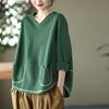 Literary Fashion Waffle Casual Sweater Spring Loose V-neck Long-sleeved Pullover T-shirt