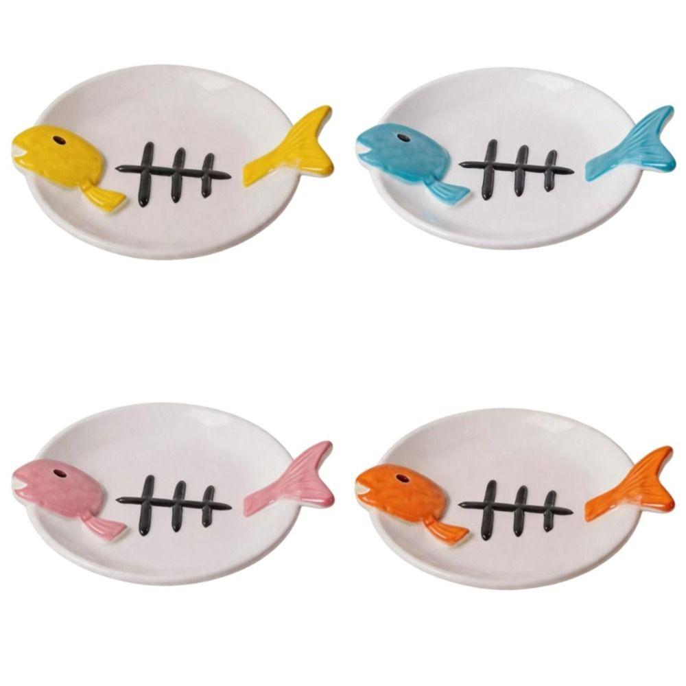 Ceramic Pet Food Water Bowl Fish Bones Pet Food Dispenser Cat Feeding Station Wet Dry Food