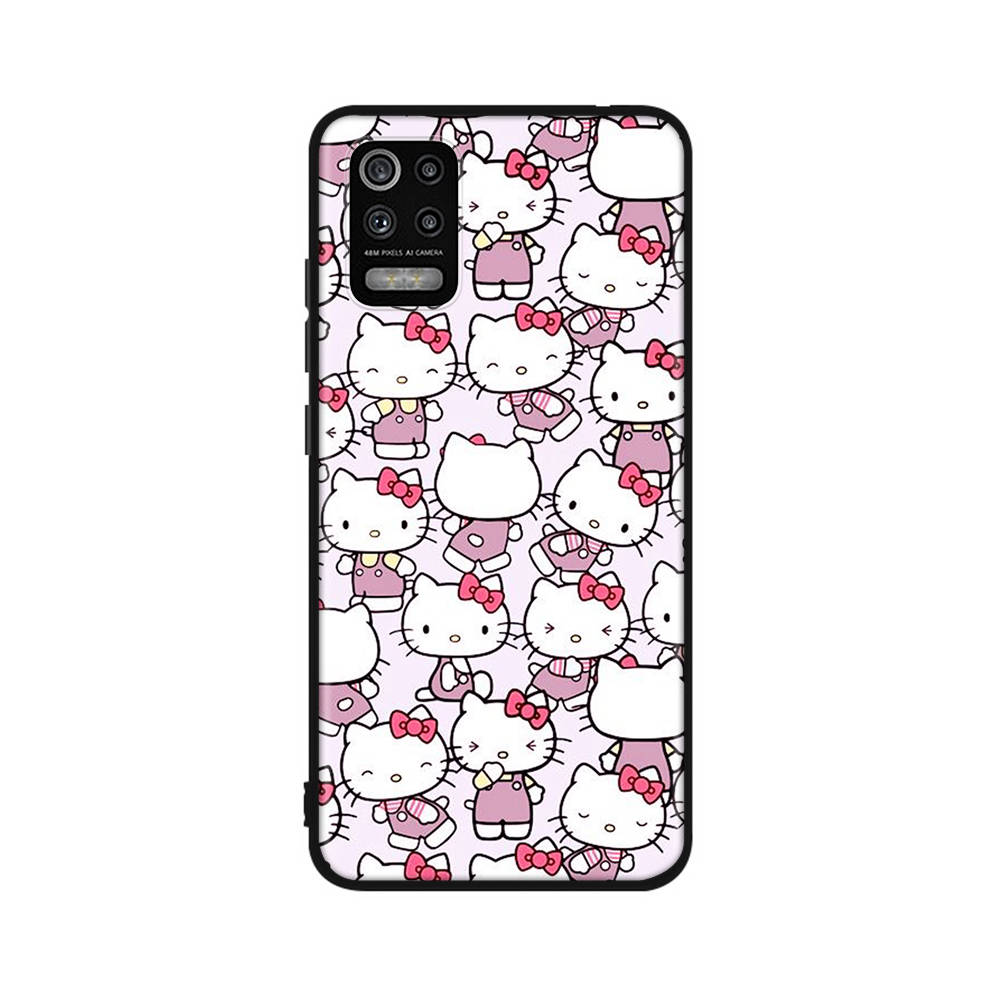 KT62 Cute Hello Kitty Case for Xiaomi Poco X6 X4 M5 M6 F5 F6 C65 C55 C50 C51 C40 Redmi Note 7 8 14C A3X 13C 12C 11 10A 9C Pro Black Sofe Cover
