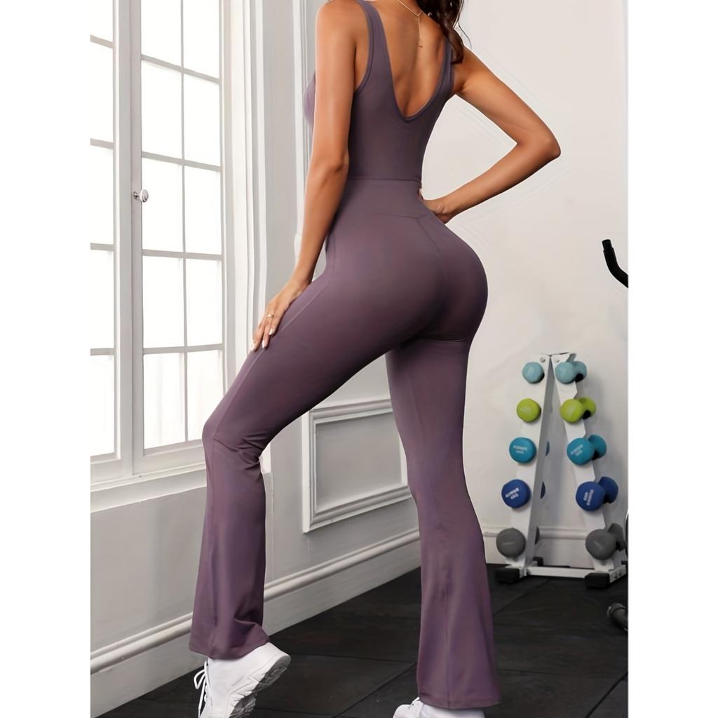 Цельный комбинезон для фитнеса, женский однотонный боди, бесшовный комбинезон с открытой спиной, спортивная одежда для йоги
