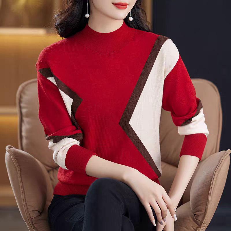 ZANZEA Женская блузка в стиле пэчворк с длинным рукавом и полуводолазкой в цветных блоках