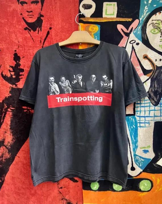 Винтажная футболка 00-х Trainspotting на английском языке, 1996 г., черного цвета, репринт, AN68757