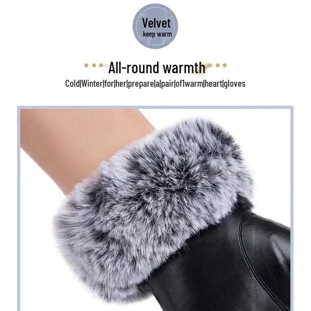 Women's Windproof Fleece-Lined Touchscreen Leather Gloves - Warm for Autumn & Winter, Ideal for Cycling & Driving