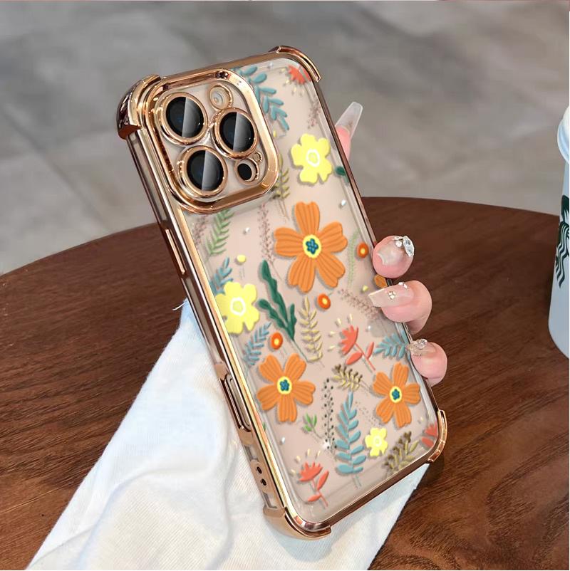 Чехол для iPhone 14 13 Pro Max 6 7 8 Plus 17 Air X XR XS Max Покрытие фиолетовые Цветы Ударопрочный Прозрачный Мягкий Чехол