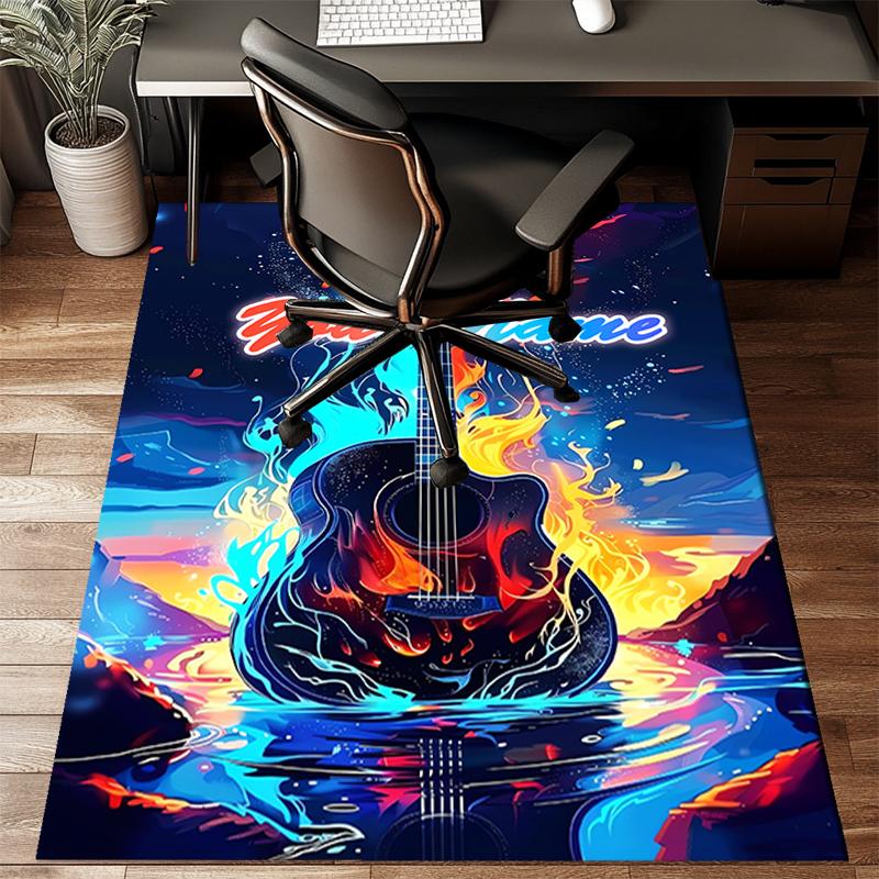 1PC Custom Name Guitar Flames Artwork Theme Floor Mat Ideal for Living Room, Game Rooms, Office, Bedroom Floor Mat Playful Design