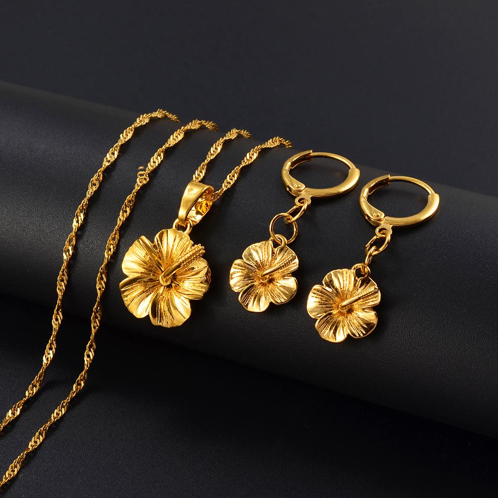 Small Size Hawaii Flower Pendant Necklaces Earrings Jewelry Sets Micronesia Marshall Pohnpei Guam Jewellery #330006