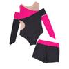 Kids Girls Dancing Bodysuit Long Sleeve Off-shoulder Patchwork Style Leotard Unitard Ballet Jumpsuit with Shorts