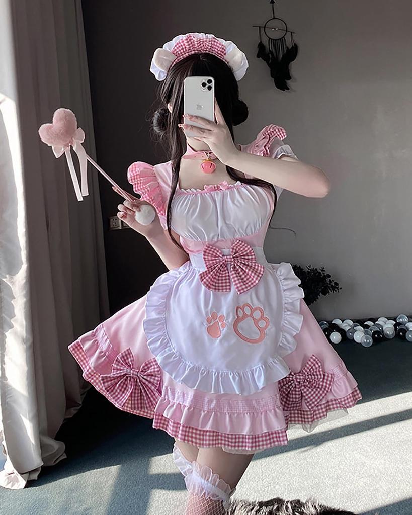 Униформа горничной Косплей Сексуальная Милая Кошка Лолита Униформа Аниме Платье Кружевной Костюм Идола Готическая Лолита Повязка На Голову Косплей Горничная Кафе Кафе Костюм Милый Сексуальный