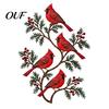 Unique Gifts for Garden Lovers Metal Bird Wall Decor, Red & Chickadee Sculpture with Branches and Whimsical Decorations Berries, 2D Iron Art