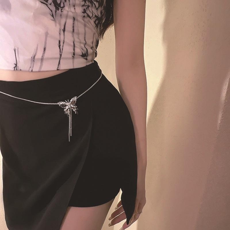 iF ME Fashion Butterfly Silver Necklace Adjustable Drawstring Waist Chain Choker for Women Jewelry Accessories