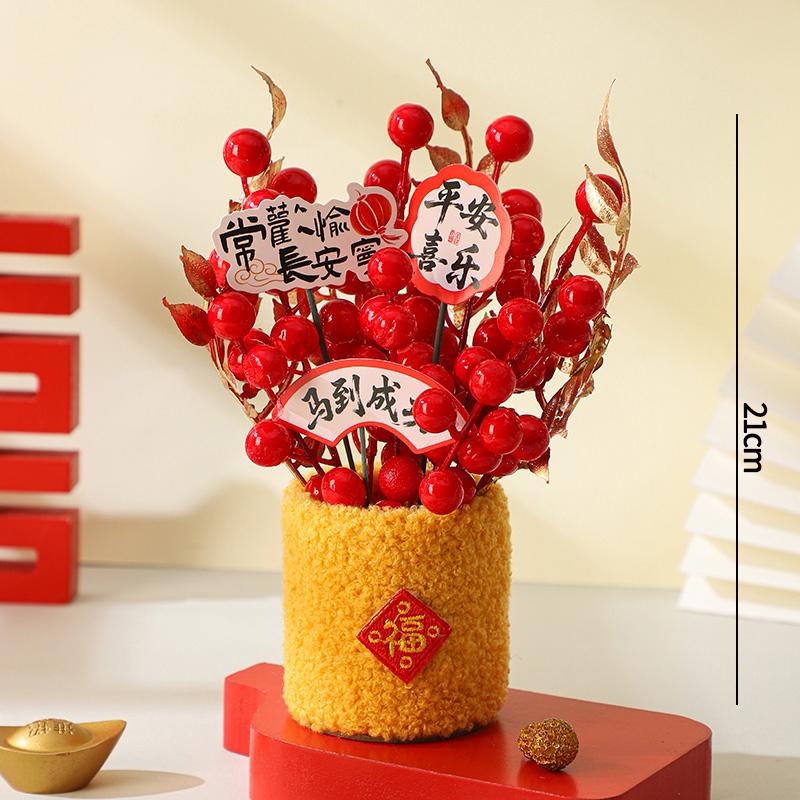 Chinese Wealth Fruit Pot Decoration Chinese New Year Desktop Ornament Spring Festival Gift Decor Blessing Flower Bucket